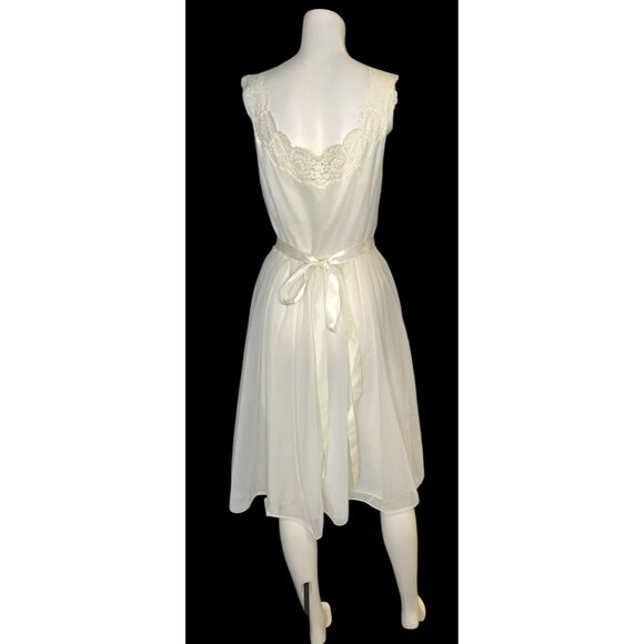 VTG Vanity Fair 60s Ivory Tricot Nylon Lace Chiffon Nightgown Peignoir Set Sz 34 - Picture 10 of 16